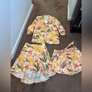 Joie 100% Linen Tropical Blazer Jacket Shorts Skirt Set Suit 3 PIECE 8 $694